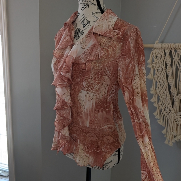 Vintage y2k Jessica ruffled floral long sleeve top small - Picture 4 of 7